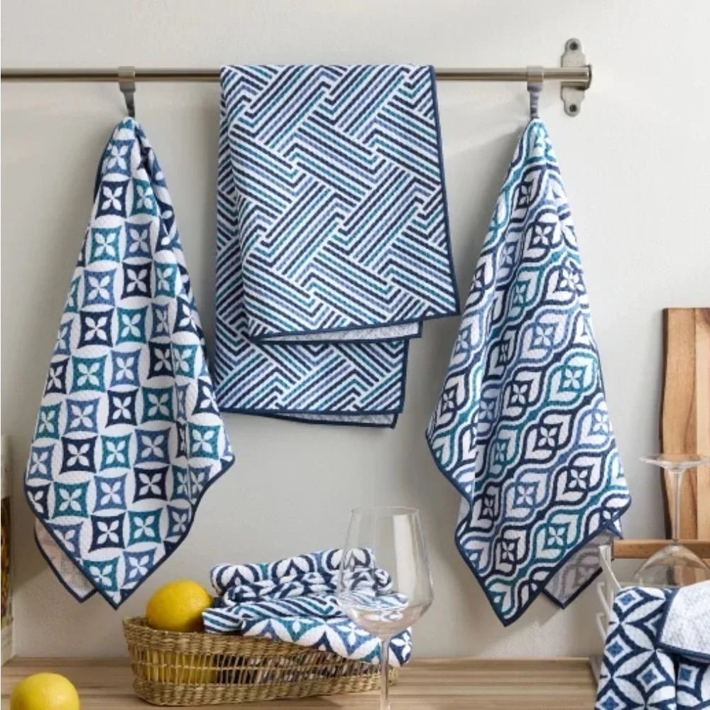 Microfiber Kitchen Towels, 8 Pack Blue 18x28